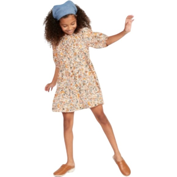 OLD NAVY Puff-Sleeve Tiered Floral-Print Swing Dress for Girls Size Large 10/12 - Picture 9 of 9